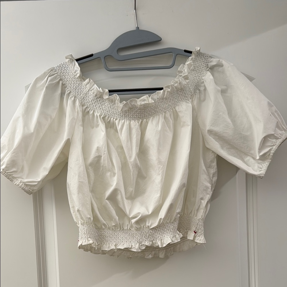 XiRENA white Smocked Crop Blouse